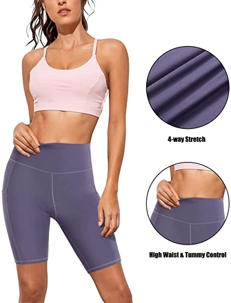 Am-37 Customized Women Workout Biker Yoga Shorts with Pockets High Waist Tummy Control